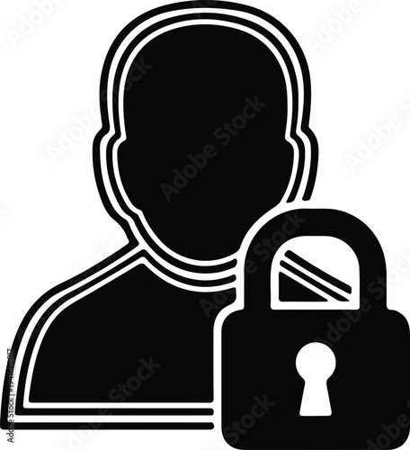 Vector user security icon with a padlock for account protection silhouette design