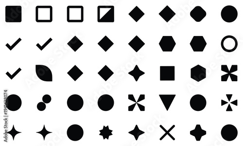 Collection of various geometric shapes and symbols in black