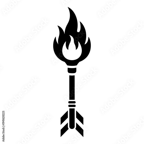 Flaming arrow icon silhouette burning with fire minimalist graphic design