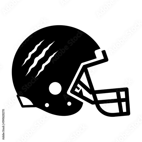 American football helmet icon, black and white vector illustration of sports protective gear