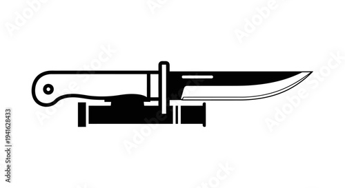 Hunting Knife with Sheath on White Background - Vector Illustration