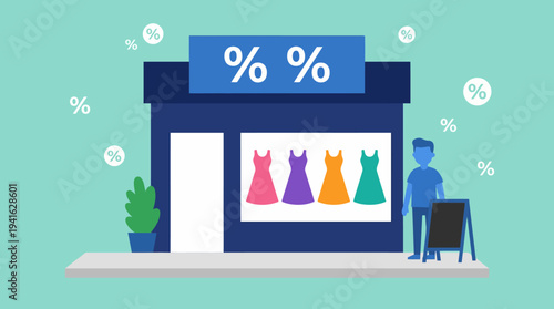 Discount Sale Storefront with Dresses in the Window.