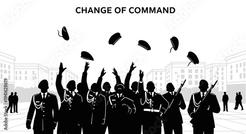 Military Change of Command Ceremony: Soldiers Tossing Berets in Celebration