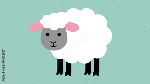 Cute cartoon sheep with white wool and pink ears.