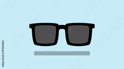 Simple black sunglasses on a light blue background.