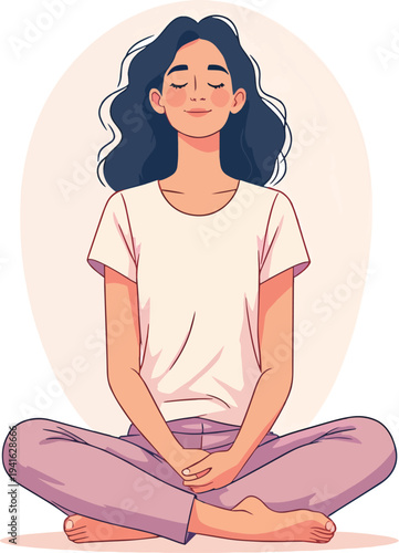 meditazione, relax, yoga, uomo, donna, vettoriale, illustrazione, loto, fitness, corpo, bellezza, fumetti, persone, posa, salute, gravidanza, ponderare, esercizio, stile di vita, rosa, arte, seduta, c