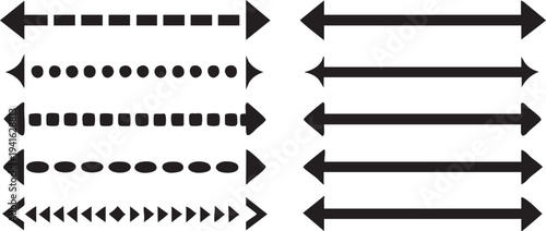 Collection of directional arrows and line styles vector graphic elements for design and illustration isolated on white background