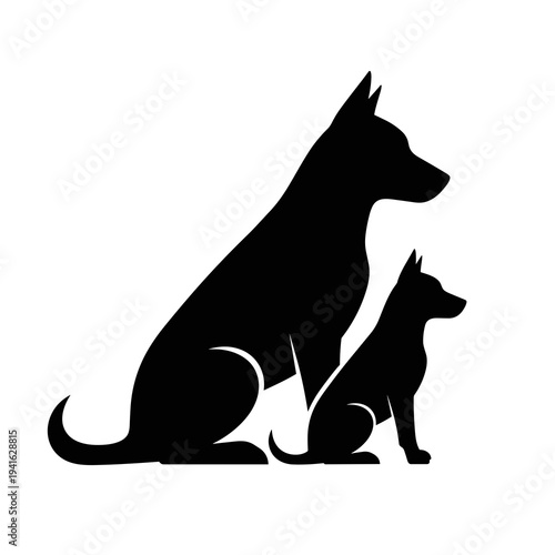 Two Black Dog Silhouettes Adult and Puppy