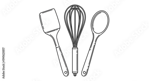 Kitchen utensils for cooking and baking.