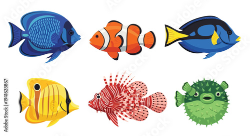 A vibrant collection of colorful tropical fish swimming together