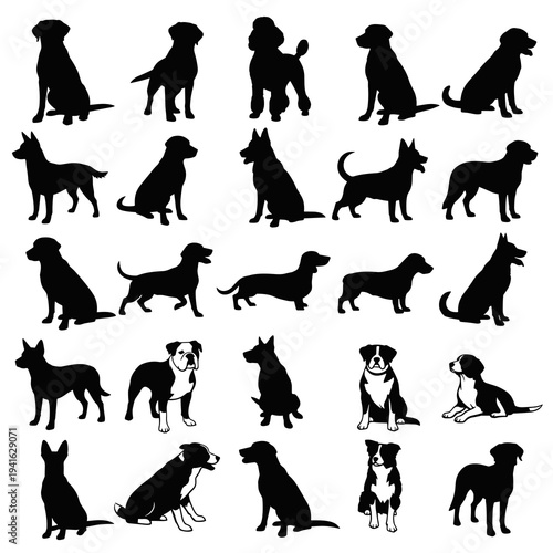 Set of Small Black Dog Silhouette Icons