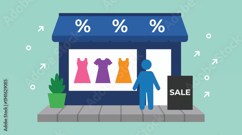 Discount Sale Storefront with Clothes in the Window.