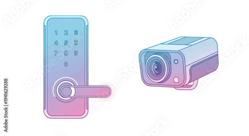 Smart Lock and Security Camera with Digital Keypad and Lens.