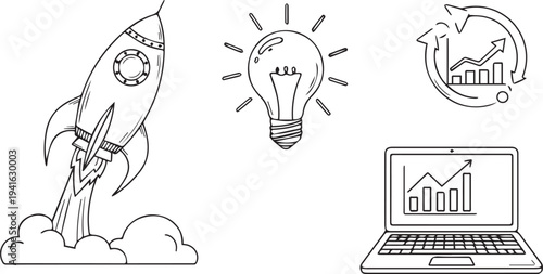 Set of 4 business icons vector, line style