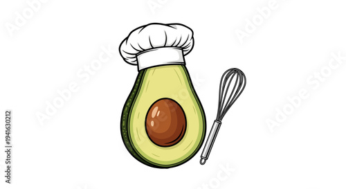 Avocado with chef hat and whisk.