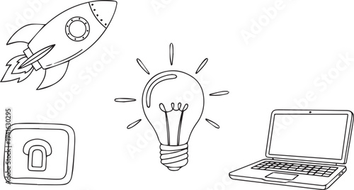 Set of 3 business icons vector, startup, innovation