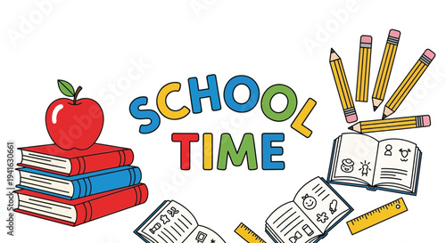 Vector illustration of school supplies and books for education