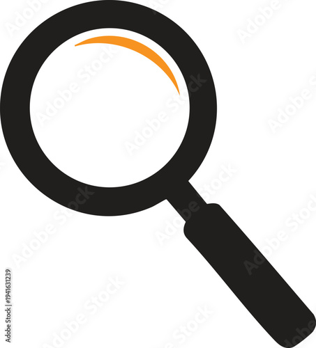 Magnifying glass with orange highlight on a transparent background