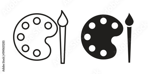 Brush and Palette icon concept. Silhouette, glyph symbol. Isolated design.