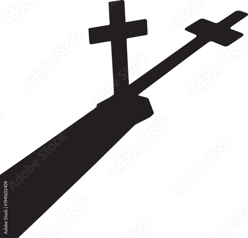 Religious crosses vector silhouette illustration casting shadow line art on transparent background