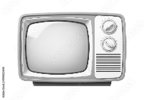 Halftone Retro Television Vector Vintage TV Screen Old Technology Broadcast Media Illustration 