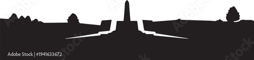 War monument, obelisk, landscape silhouette, memorial landmark, vector art