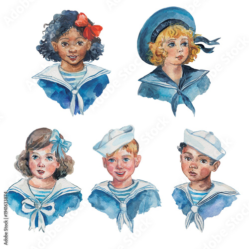 watercolor hand drawn illustration of kids