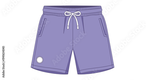 Illustration of lavender athletic shorts with a drawstring waistband