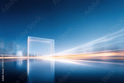 Glowing silver cube blue minimalist business technology background