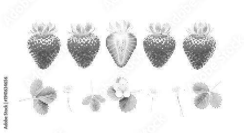 Halftone Strawberry Berry Fruit Set Vector Fresh Organic Food Illustration 