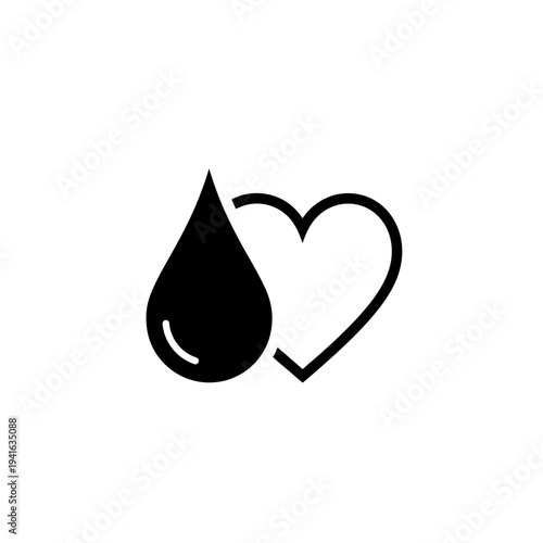 Blood Drop and Heart Icon: Blood Donation, Health, Medical, Charity, Love Symbol