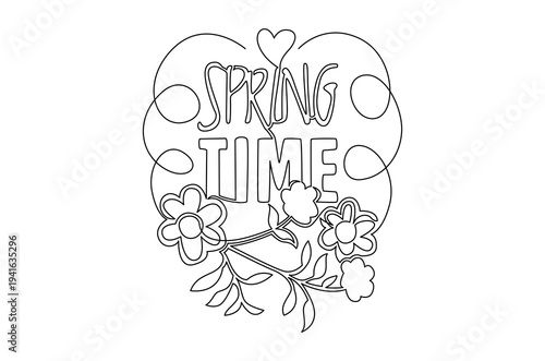 Continuous one line drawing of Time to spring forward. Single line drawing illustration of Spring Forward 2026. Spring time word concept vector art. Doodle line illustration.