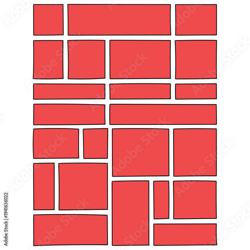 Hand-drawn cartoon set of red rectangles and squares on a white background.