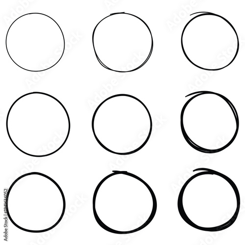 Hand-drawn doodle set of circles on a white background.