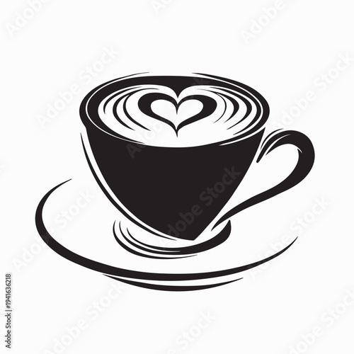 Cup Of Cappuccino With Heart Shaped Foam Logo Vector