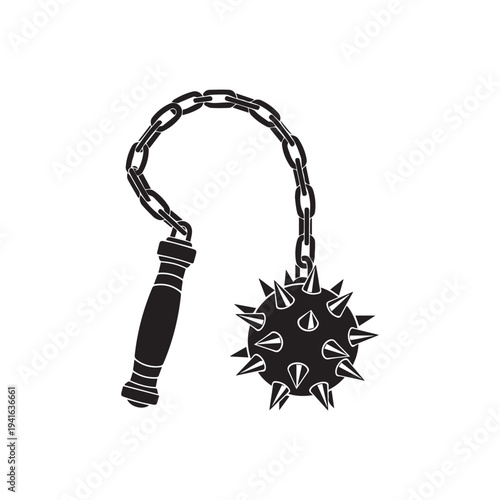 Vector illustration of a flail weapon with spiked ball and chain