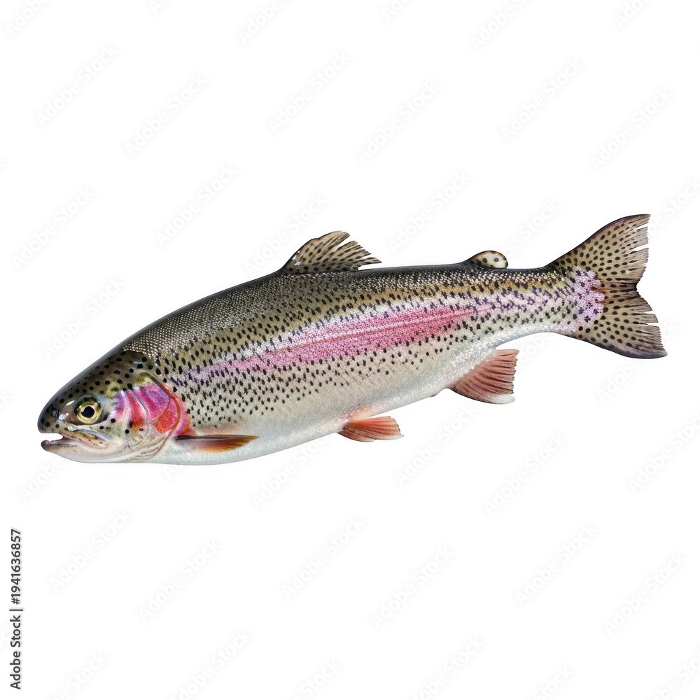 Obraz premium A vibrant trout fish with distinctive red spots and a sleek, streamlined body