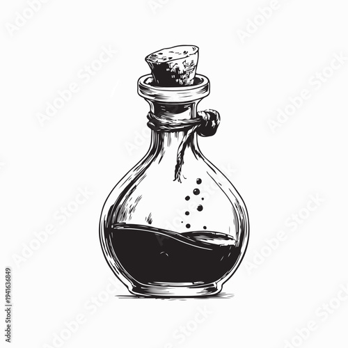 Magical Potion Bottle With Liquid In Fantasy Style Vector On White Background