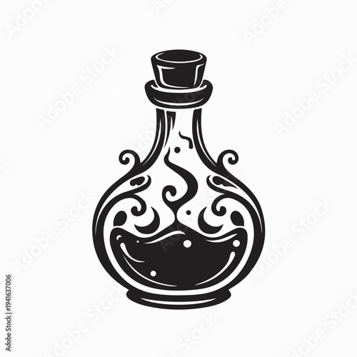 Magical Potion Bottle With Liquid In Fantasy Style Vector On White Background
