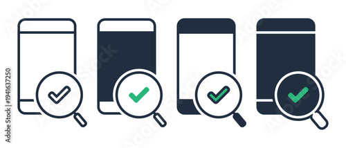 Smartphone with Magnifying Glass and Checklist Icon. Mobile Inspection and Task Verification. Vector Illustration