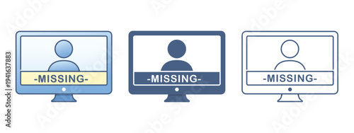 Missing People Announcement on Computer Display Icon. Vector Illustration