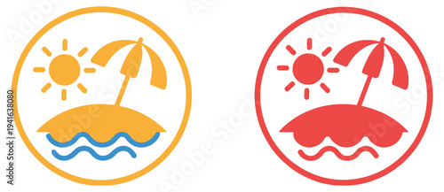 Beach, umbrella icon set featuring editable linear summer vacation parasol symbols, seaside leisure concept icons, clean minimal outline vector illustration collection for travel, tourism