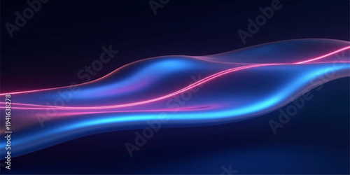 Vibrant Flow: Captivating digital rendering depicts fluid waves, bathed in a gradient of electric blue and radiant pink, against a deep, dark backdrop. The image conveys the essence of energy.
