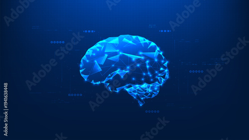 Abstract technology background AI brain with connected data nodes and flowing information lines, representing artificial intelligence, neural networks, machine learning, and advanced data processing