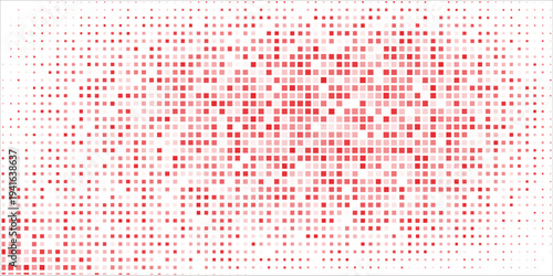 red halftone pattern. Retro comic gradient background. Bright orange pixelated dotted texture overlay. Cartoon pop art faded gradient pattern. Vector backdrop for poster, banner, advertisement