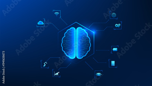Artificial intelligence technology background AI brain connected with digital innovation networks, representing neural systems, machine learning, smart data processing, technological innovation.