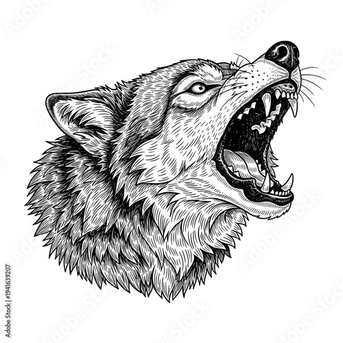 Realistic Howling Wolf Head Sketch