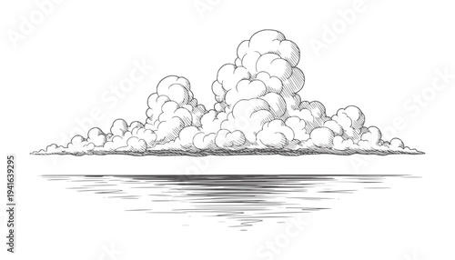 Cumulus clouds over rippling water in a vintage style reflection