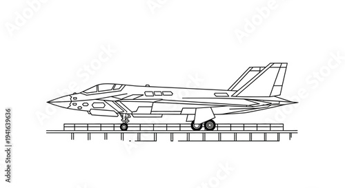 Modern Fighter Jet Blueprint, Aircraft Line Art, Military Aviation Technology