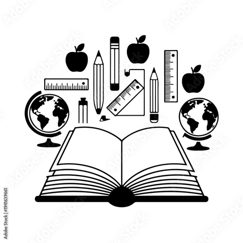 Set of school elements vector, Set of school elements icon 